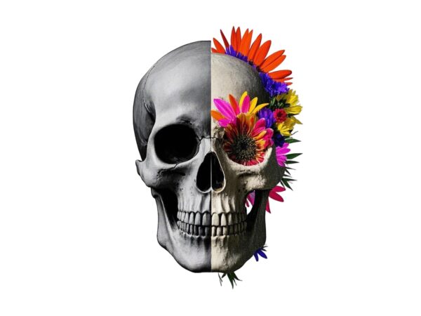 Colourful vintage skull floral punk t-shirt design download instantly