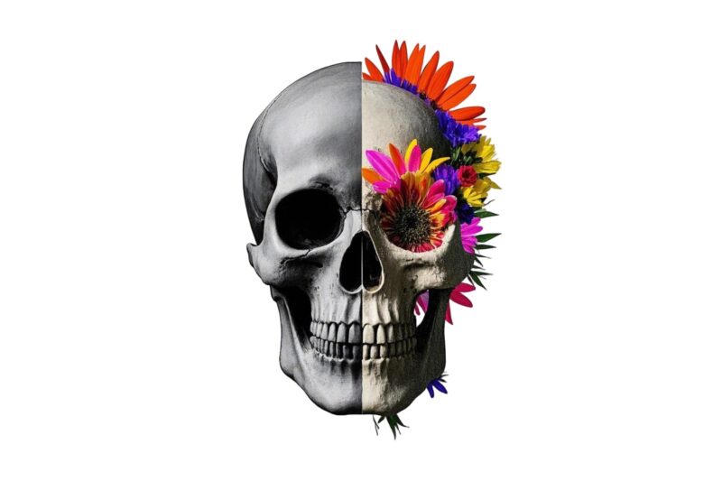 Colourful Vintage Skull Floral Punk t-shirt design download instantly