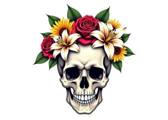 Colourful Vintage Skull Floral Punk t-shirt design download instantly