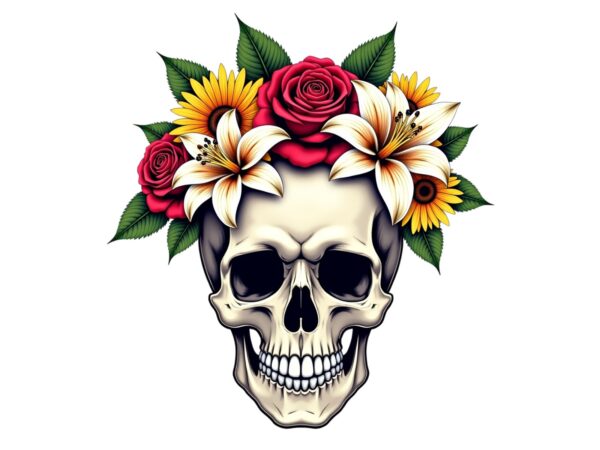 Colourful vintage skull floral punk t-shirt design download instantly Colourful vintage skull floral punk t-shirt design download instantly
