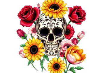 Colourful Vintage Skull Floral Punk t-shirt design download instantly