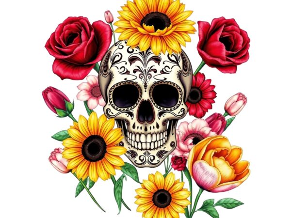 Colourful vintage skull floral punk t-shirt design download instantly Colourful vintage skull floral punk t-shirt design download instantly
