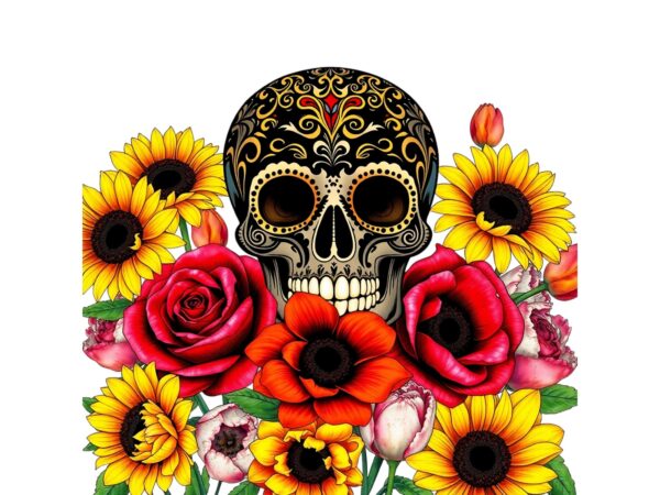 Watercolour cute skull retro illustration t-shirt design – download instantly