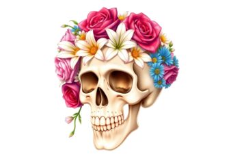 Popular Abstract Punk Skull with Flower t-shirt design – download instantly