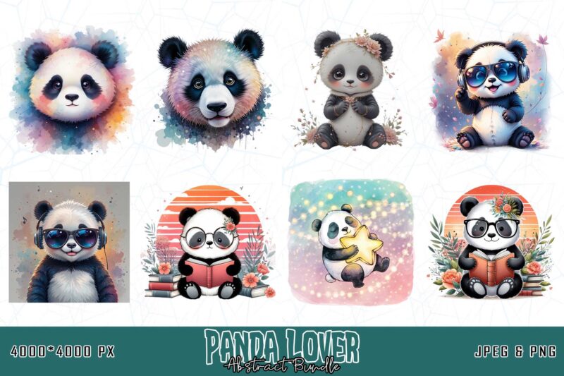 Popular Abstract Panda Lover t-shirt design bundle of 20 designs – download instantly