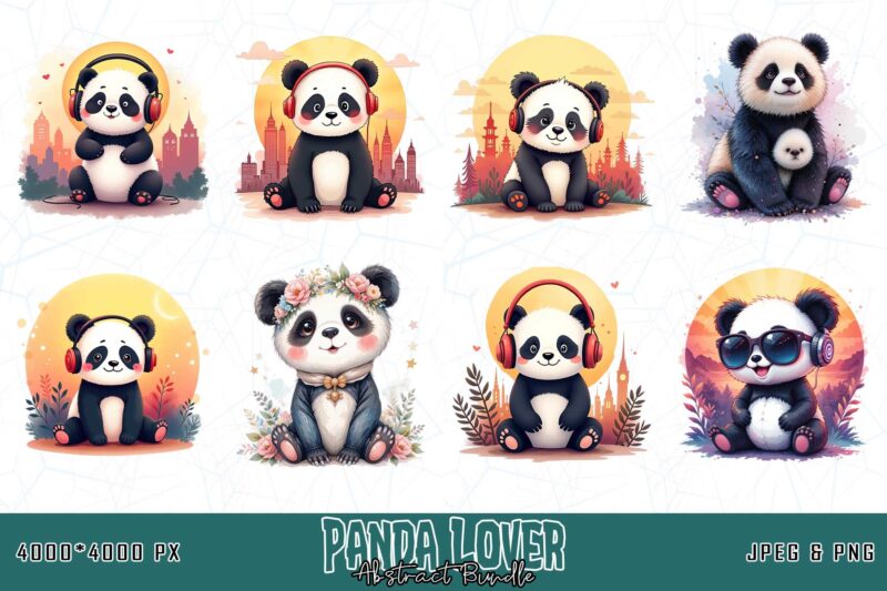 Popular Abstract Panda Lover t-shirt design bundle of 20 designs – download instantly