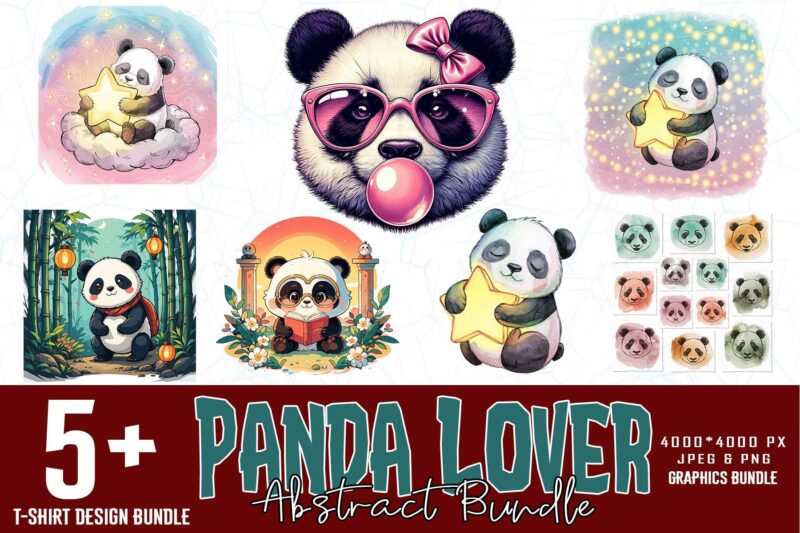 Trendy Retro Panda Lover t-shirt design bundle of 5 designs – download instantly