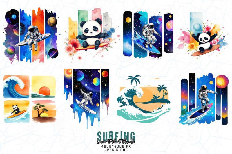 Trendy Retro Surfing Lover t-shirt design bundle of 20 designs – download instantly