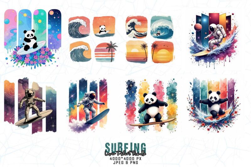 Vintage Surfing Lover t-shirt design bundle of 20 designs – download instantly Retro Vintage Illustration Bundle