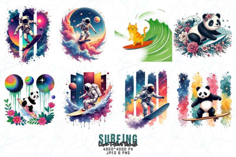 Popular Abstract Surfing Lover t-shirt design bundle of 20 designs
