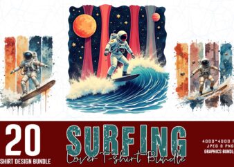 Vintage Surfing Lover t-shirt design bundle of 20 designs – download instantly