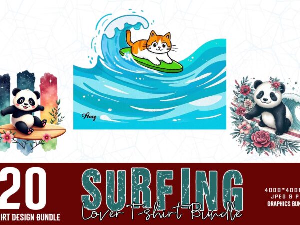 Trendy retro surfing lover t-shirt design bundle of 20 designs – download instantly Trendy retro surfing lover t-shirt design bundle of 20 designs – download instantly