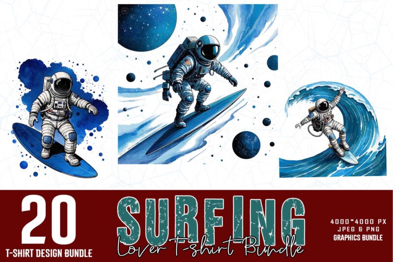 Vintage Surfing Lover t-shirt design bundle of 20 designs – download instantly Retro Vintage Illustration Bundle