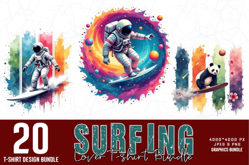 Popular Abstract Surfing Lover t-shirt design bundle of 20 designs