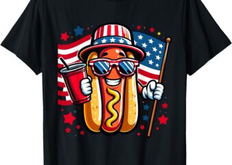 4th of July Hotdog Funny Fourth of July Patriotic USA Flag T-Shirt