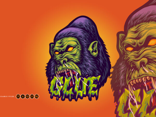 Fierce cartoon gorilla with melting glue text effect t shirt graphic design Fierce cartoon gorilla with melting glue text effect t shirt graphic design