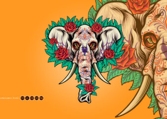 Floral Elephant Skull Dia De Los Muertos