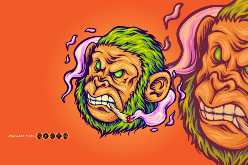 Chill Cartoon Monkey Face with Smoking Joint
