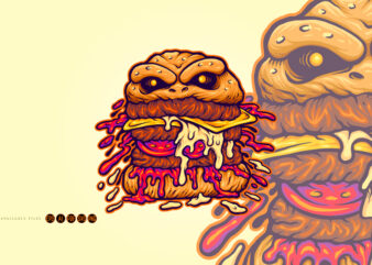 Monster Burger with Melting Cheese Drips Mascot