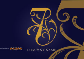 Elegant Floral Gold 7 Monogram Logo Design