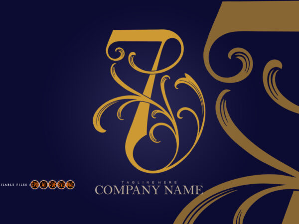 Elegant floral gold 7 monogram logo design