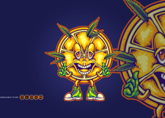 Happy Citrus Mascot with Weed Leaves and Thumbs Up