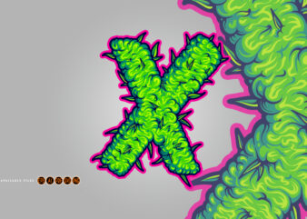 Weed Green X Letter Handdrawn Illustrations