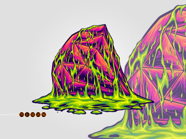 Neon crystal meltdown vibrant slime rock illustration T shirt vector artwork