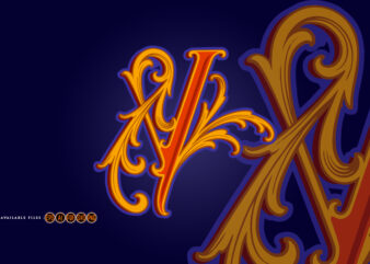Elegant Gold Orange Y Monogram with Swirly Embellishments