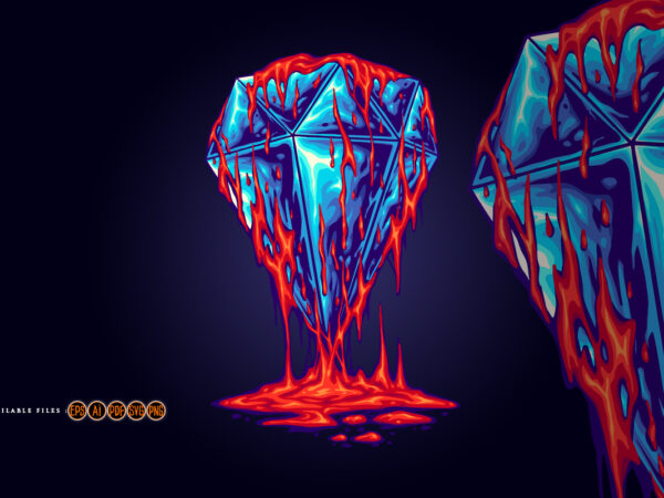 Sparkling blue diamond with dripping red lava effect t shirt template vector