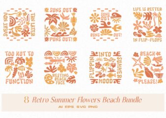 Retro summer flowers beach t-shirt designs bundle
