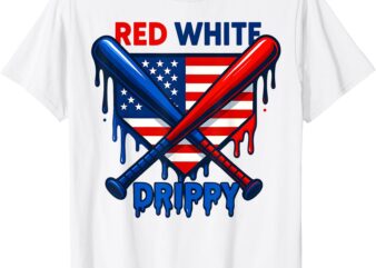 Baseball Ice Cream Red White & Drippy 4th Of July Patriotic T-Shirt