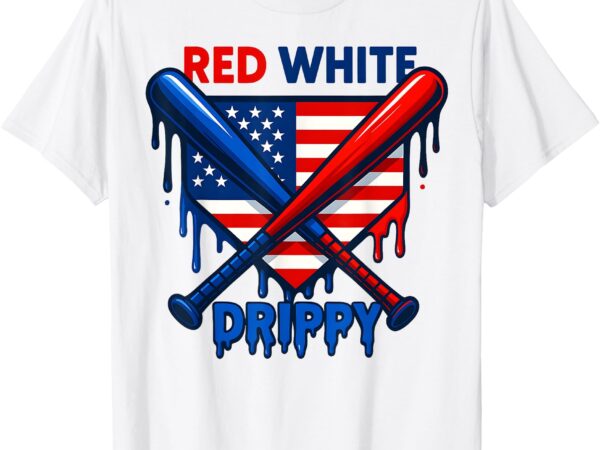 Baseball ice cream red white & drippy 4th of july patriotic t-shirt
