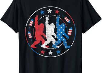 Big Foot Fireworks 4th of July Sasquatch American US Flag T-Shirt