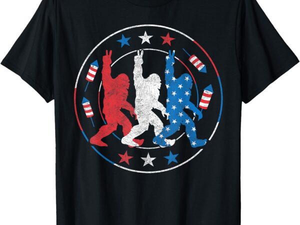 Big foot fireworks 4th of july sasquatch american us flag t-shirt