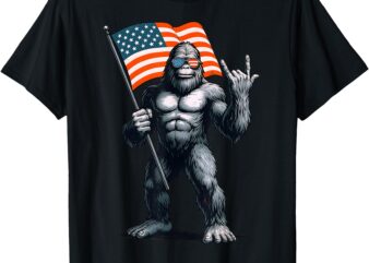 Bigfoot American Flag Funny 4th Of July Men Rock Sasquatch T-Shirt