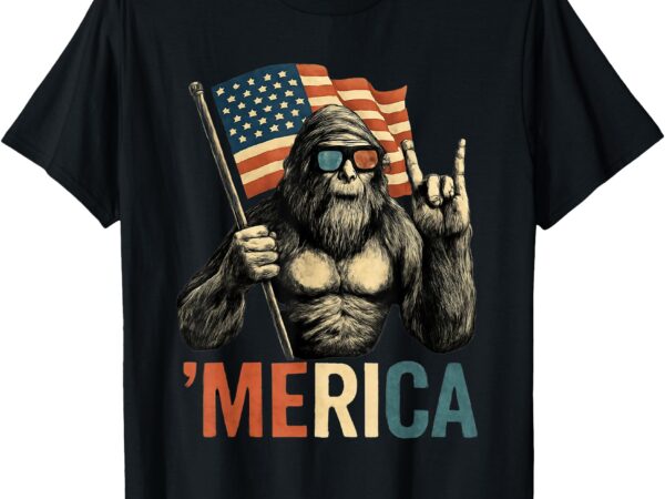 Bigfoot merica american flag patriotic 4th of july t-shirt