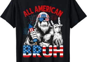 Bruh Bigfoot Merica Rock American Flag Patriotic 4th Of July T-Shirt