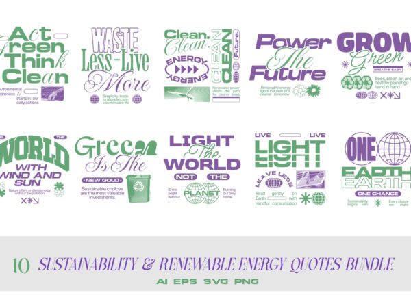 Sustainability renewable energy quotes t-shirt designs bundle