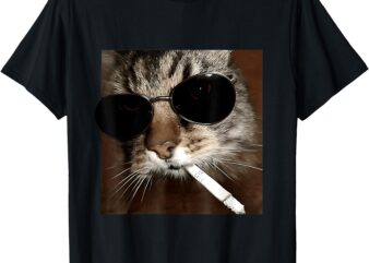Cat Meme Wearing Sunglass And Smoking Cigarette Gangster Cat T-Shirt