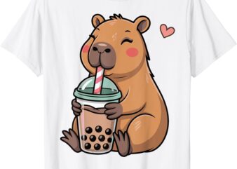 Cute Girls Capybara Drink Bubble Tea Kawaii Capy Lover Kids T-Shirt