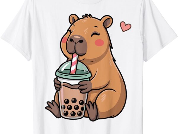 Cute girls capybara drink bubble tea kawaii capy lover kids t-shirt