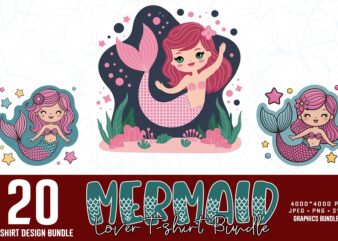 20 trendy retro mermaid t-shirt design – download instantly