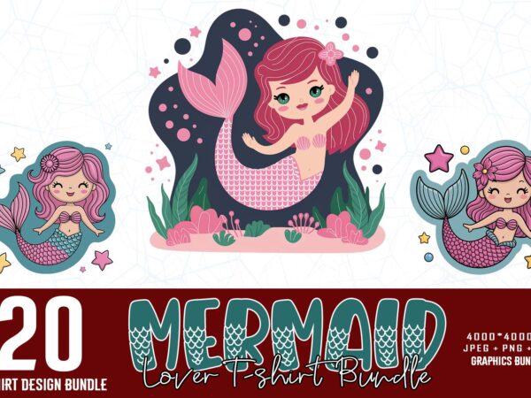 20 trendy retro mermaid t-shirt design – download instantly
