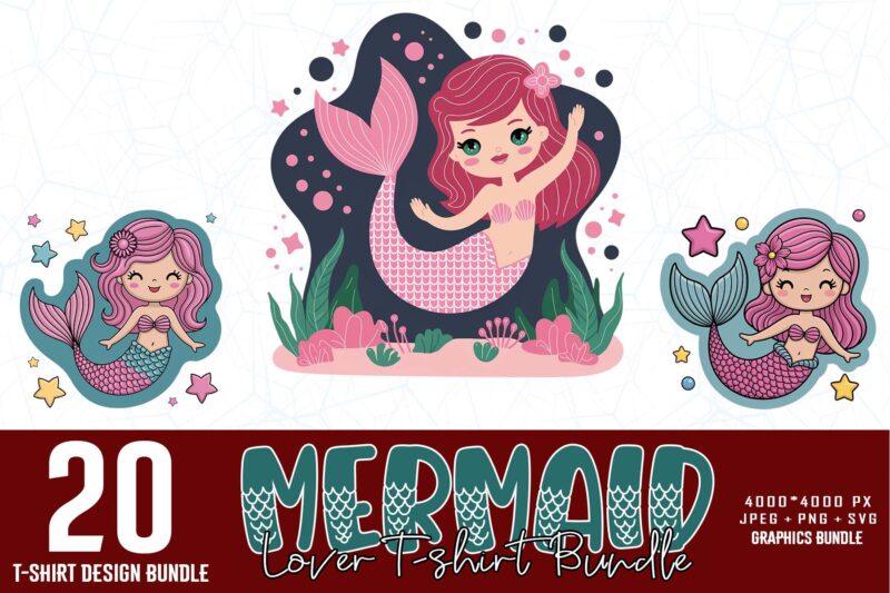 20 Trendy Retro Mermaid t-shirt design – download instantly