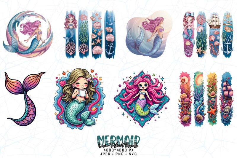 20 Trendy Retro Mermaid t-shirt design – download instantly Retro Vintage Tee