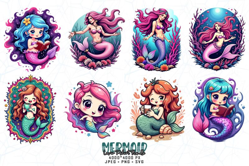 Colourful Vintage Mermaid t-shirt design download instantly Retro Vintage T-shirt Illustration