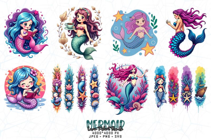 20 Trendy Retro Mermaid t-shirt design – download instantly