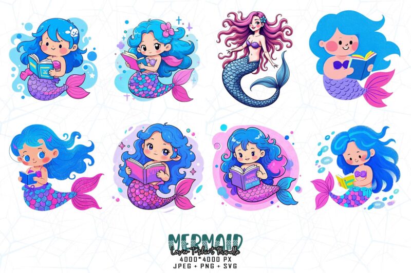 Colourful Vintage Mermaid t-shirt design download instantly Retro Vintage T-shirt