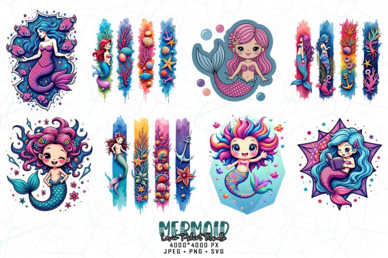 20 Trendy Retro Mermaid t-shirt design – download instantly